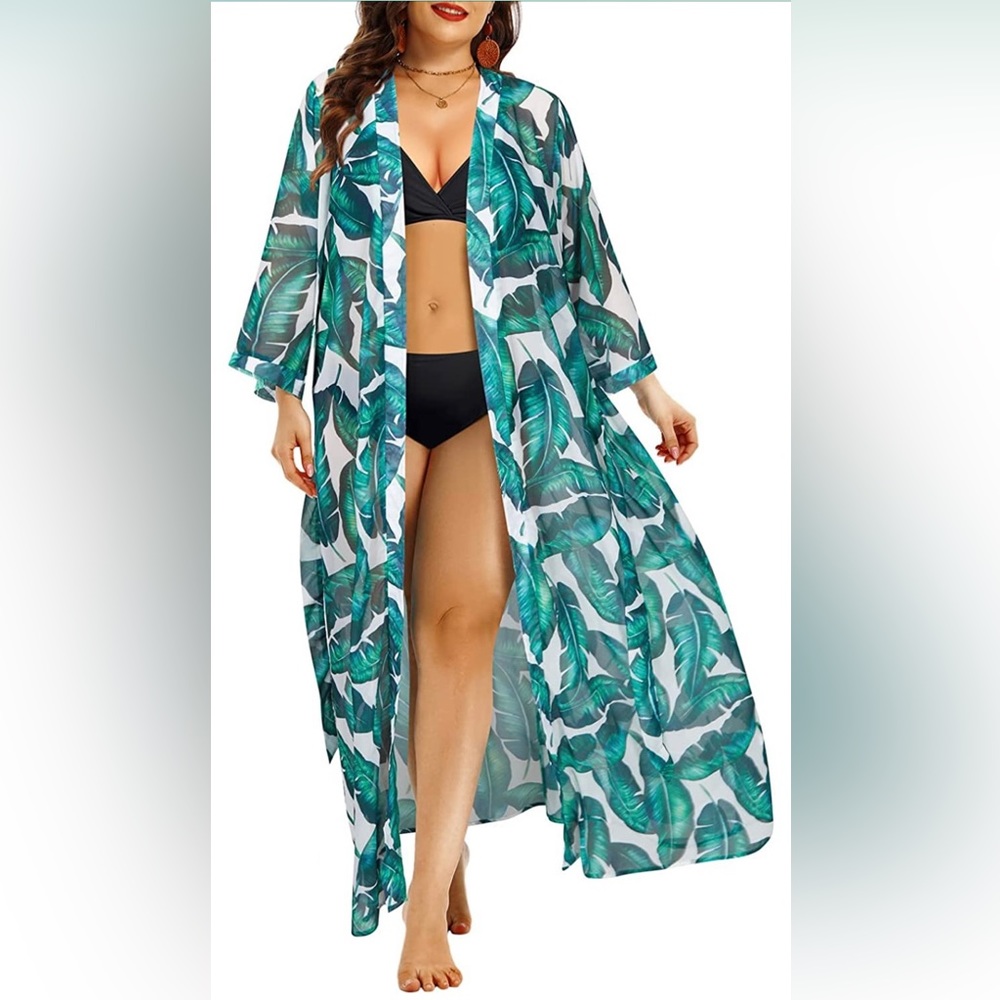 Palm Leaf Beach Cover Up / Kimono Size 26W